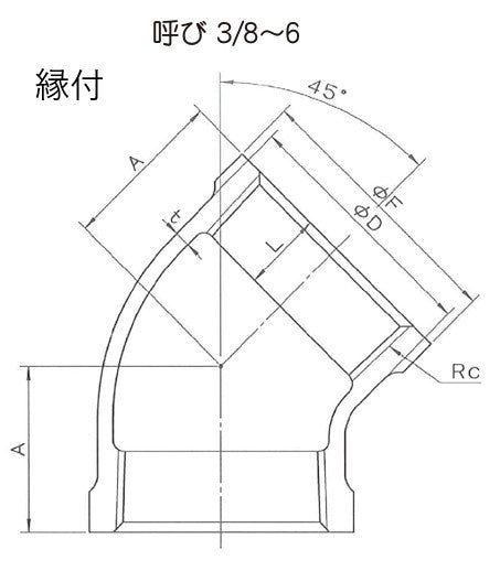 白ねじ込み式可鍛鋳鉄製管継手 ４５°エルボ